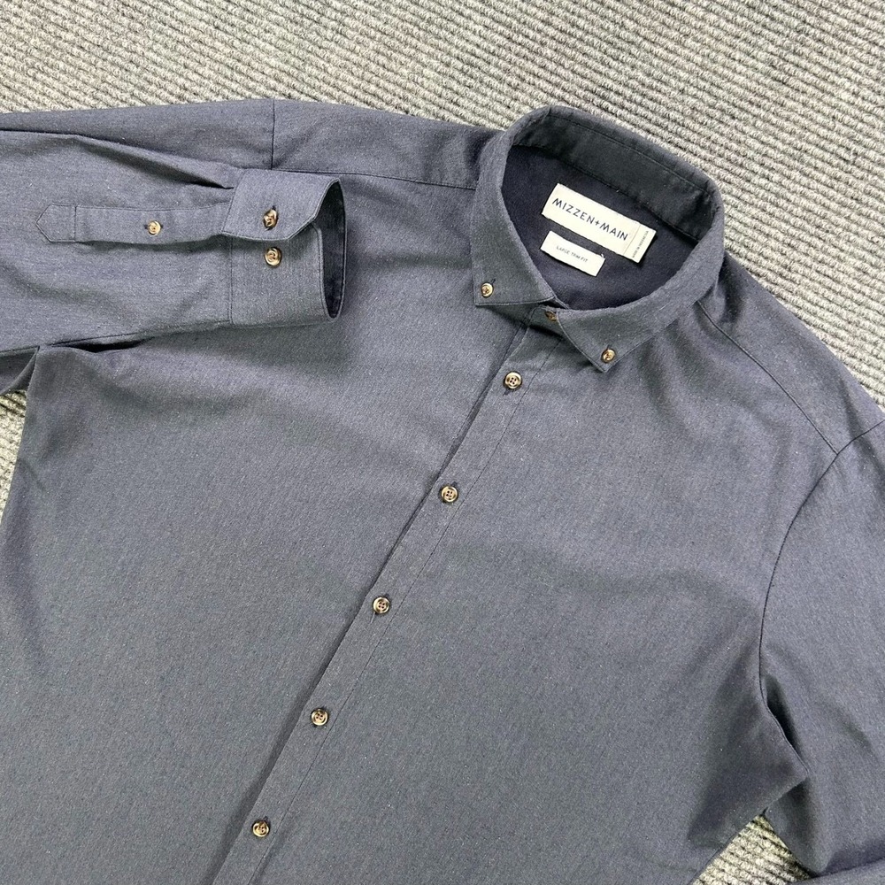 Mizzen+Main‎ Trim Fit Navy Button Up Long Sleeve Shirt Mens Large Casual Work